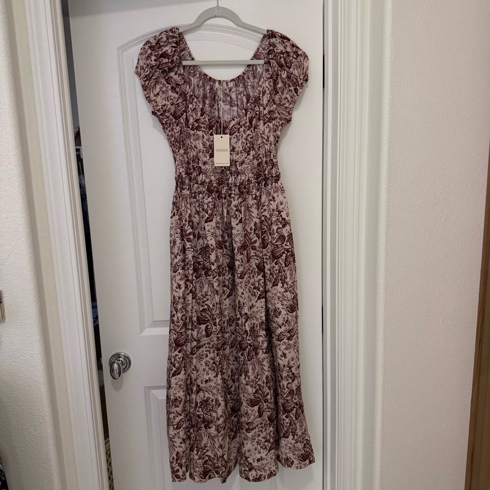 NWT Doen Women’s Quinley Dress in Toile Botanique Size M Linen Blend Midi - Picture 2 of 5